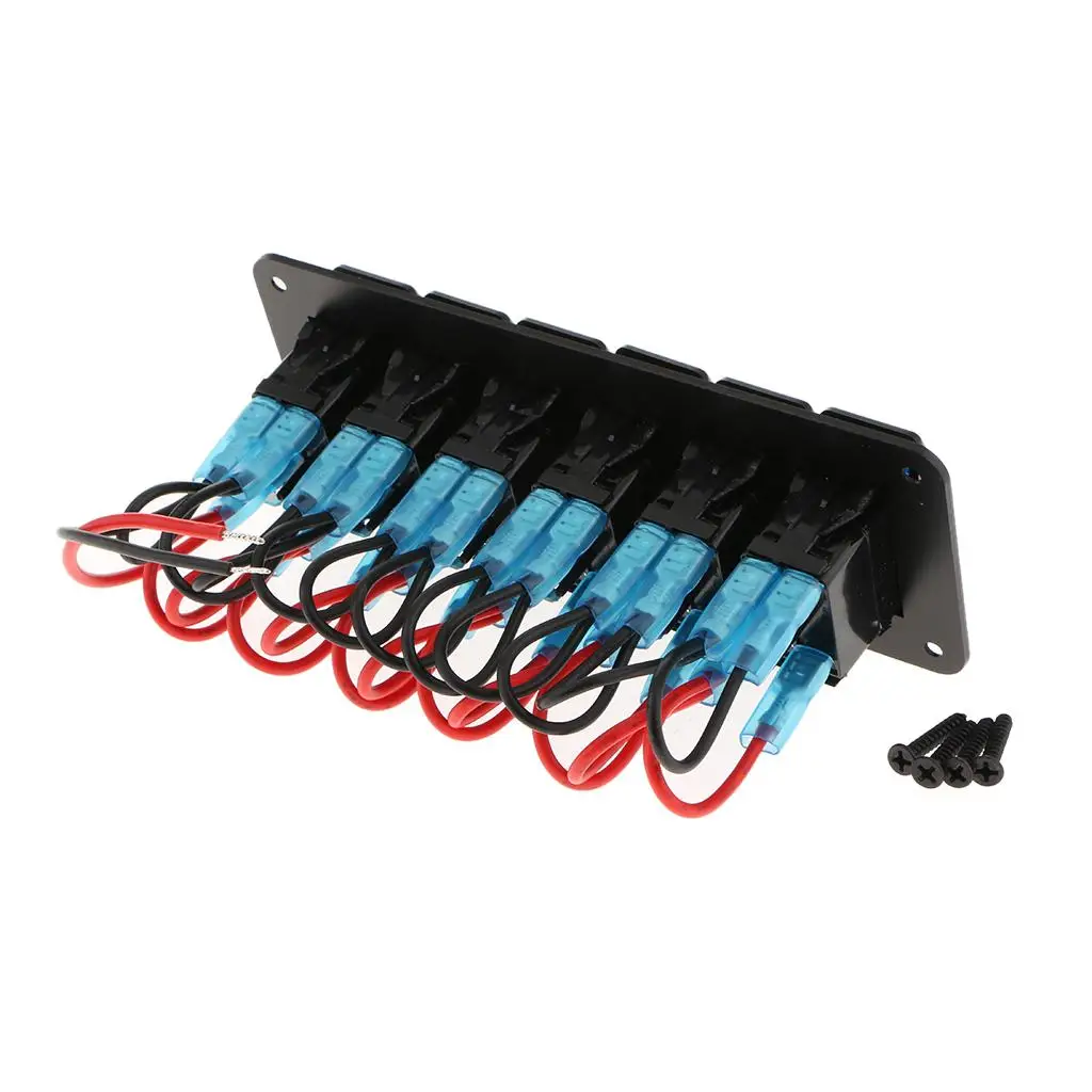 Waterproof 6 Gang Rocker Switch Panel ABS Plastic LED Label Control Panel for Marine Boat Car RV System