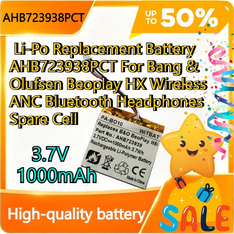 3.7V 1000mAh Li-Po Replacement Battery AHB723938PCT For Bang & Olufsen Beoplay HX Wireless ANC Bluetooth Headphones Spare Cell