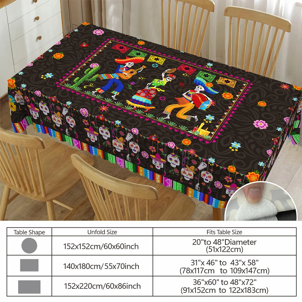 One Mexican Day of the Dead dandelion sugar skull tablecloth, for Halloween decoration