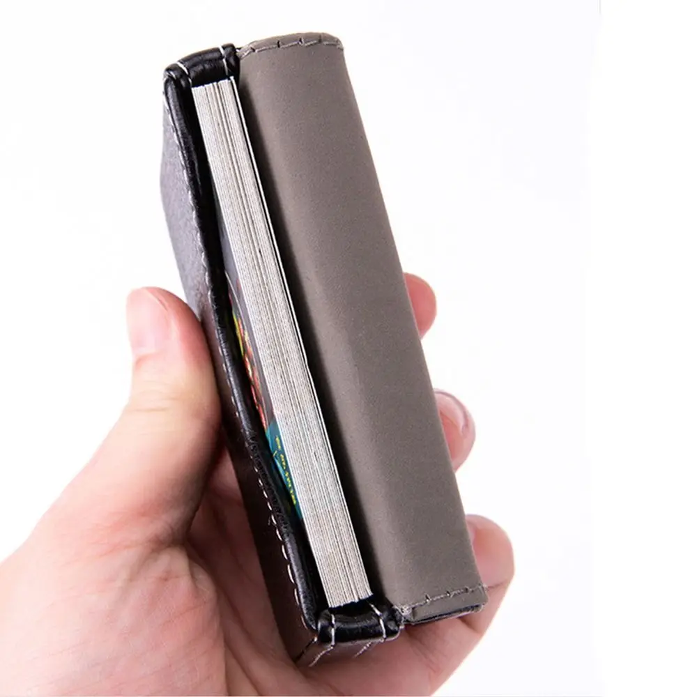 حافظة بطاقات عمل من جلد البولي يوريثان عالية الجودة، صندوق بطاقات معدني محمول، حامل بطاقة الائتمان للنساء والرجال