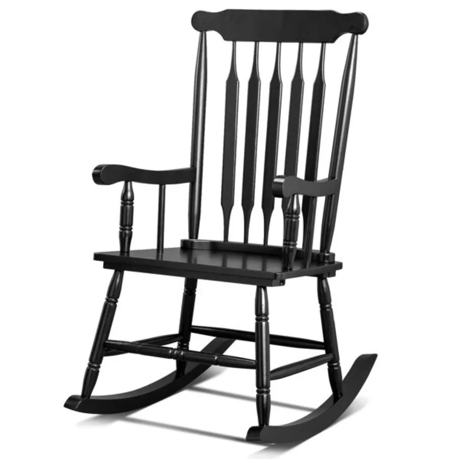

Patio Rocking Chair Solid Wood Outdoor Porch Rocker Chair with Wooden Frame Indoor Wooden Rocking Chair for Garden Backyard Bal