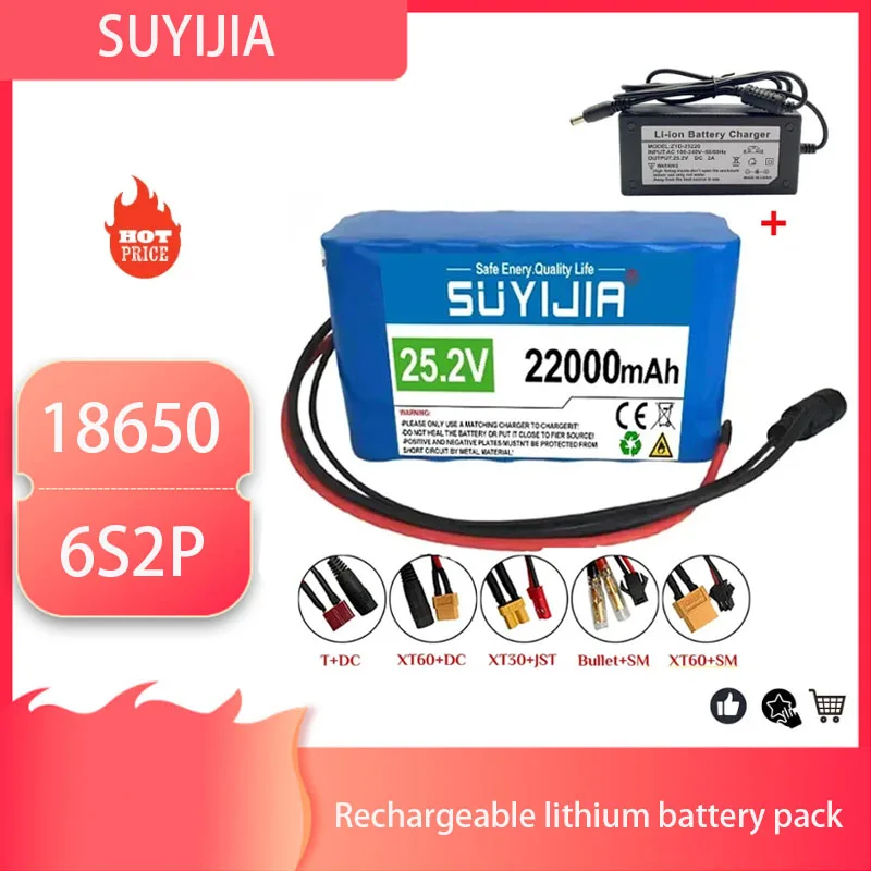 

Best Selling 6s2p 18650 Lithium Ion Battery Pack 24V 10.8Ah 25.2V 22000mAh for Electric Light Motorcycle Built-in BMS + Charger