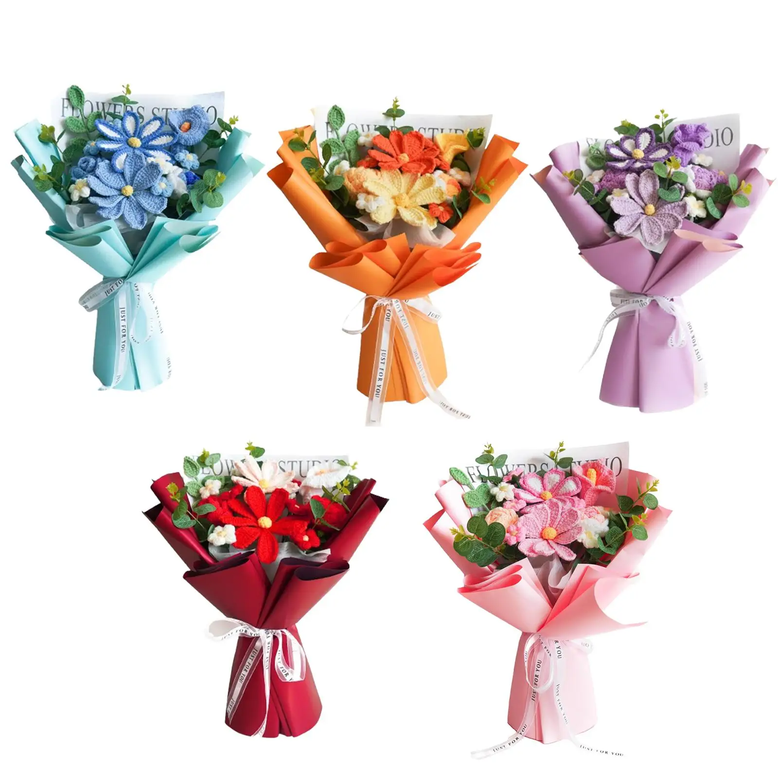 Crochet Bouquet Knitted Flower Daisy Artificial Flowers Home Decor Centerpiece Floral Arrangement Handmade Yarn Craft for