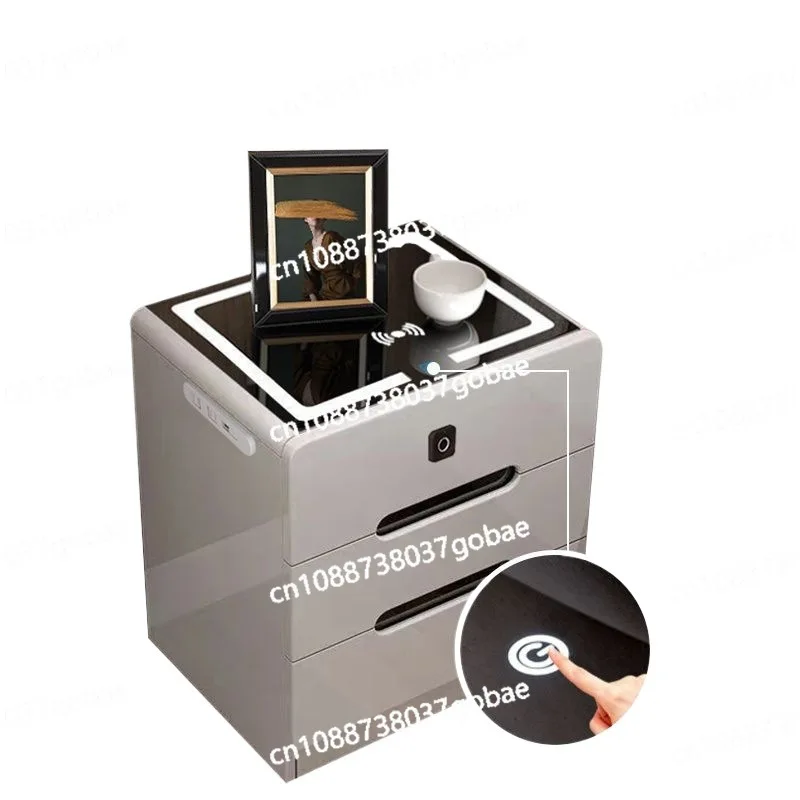 Light luxury modern minimalist bedroom bedside table white Bluetooth audio fingerprint lock