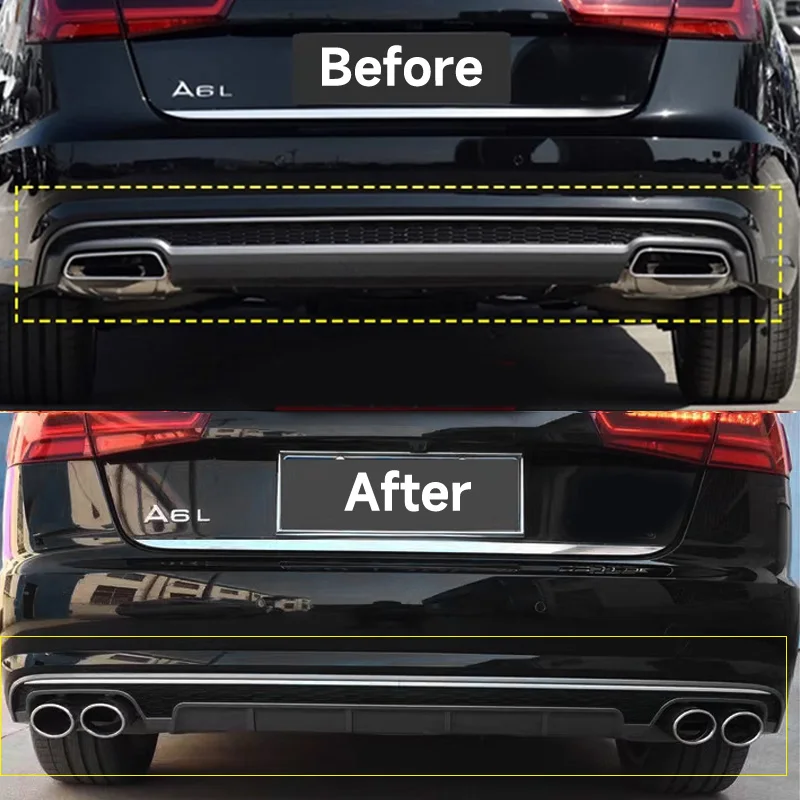 For Audi A6L A7L 2016 to 2018 Square Port Muffler Exhaust Tailpipe Upgrade S6 S7 Sport Quad Exit Stainless Steel Exhaust System