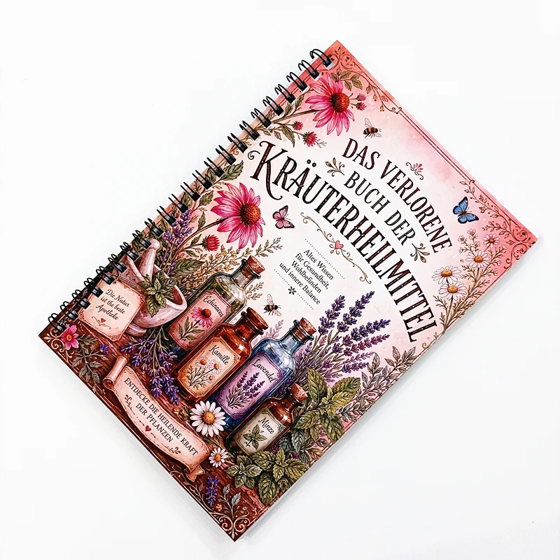 German Herbal Healing Notebook Floral Botanical Print Spiral Journal Recipe Recording & Tracking Workbook for Herbalists