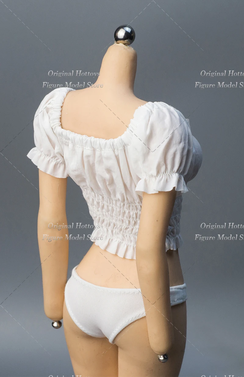 Em estoque escala 1/6 feminino soldado roupas acessório manga puff cor sólida magro camiseta caber 12 polegadas modelo de figura de ação