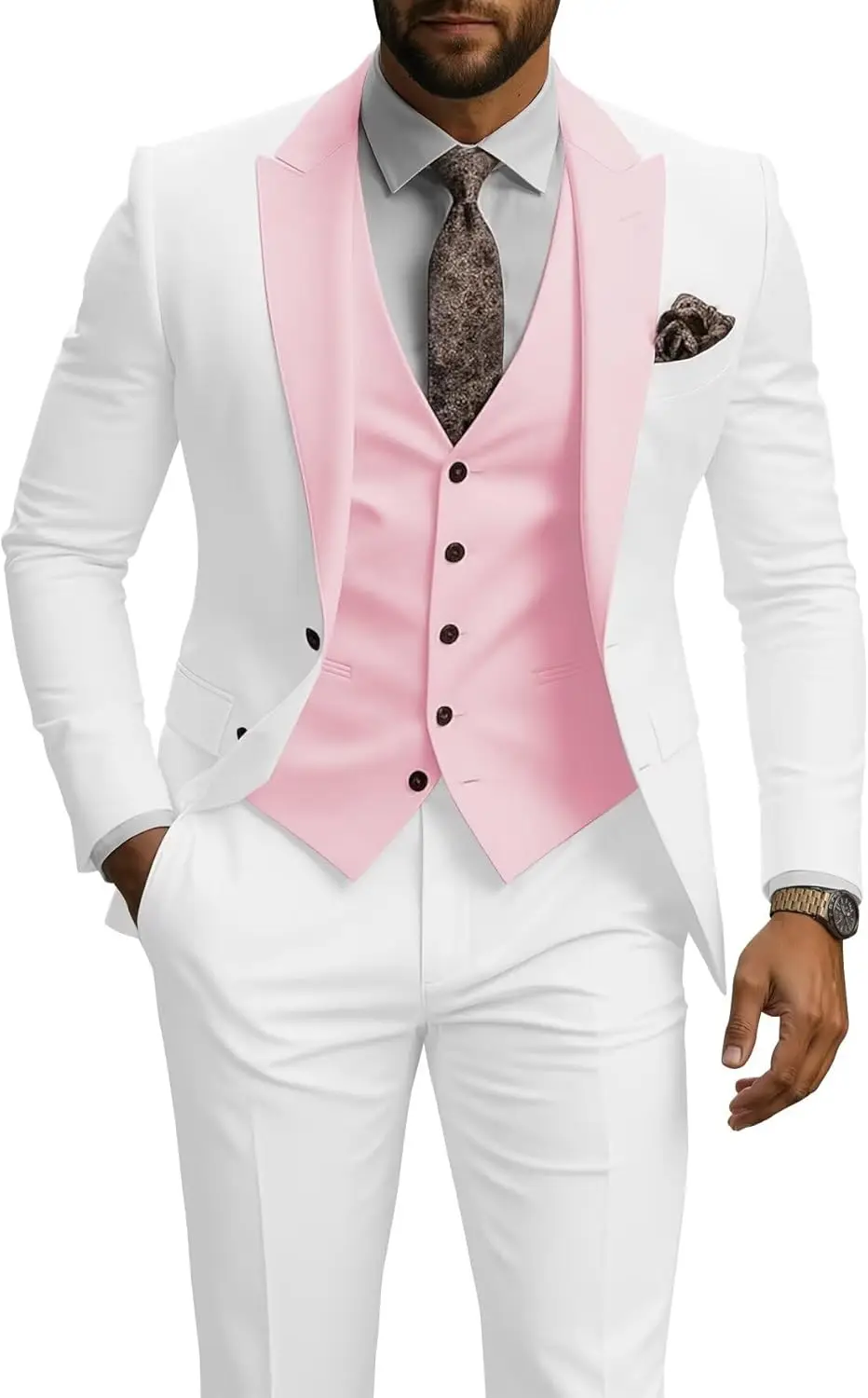 

3 Piece Slim Fit Suits for Men Classic 2 Button Prom Suits Men Peak Lapel Wedding Groomsmen Blazer Vest Pants Sets