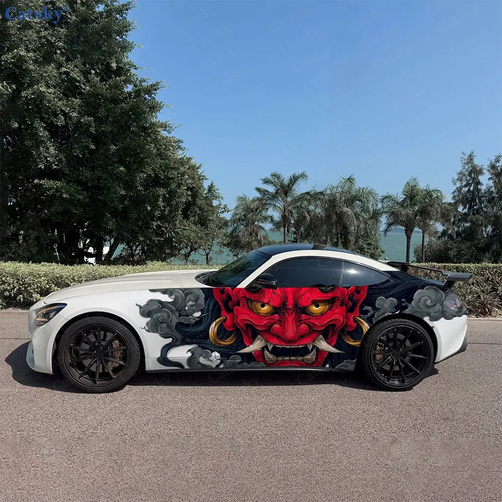 

2pcs Dark Hannya Oni Mask Mist Car Side Wraps, Self-Adhesive PVC Waterproof & Scratch-Resistant Stickers, Car Accessory Gift