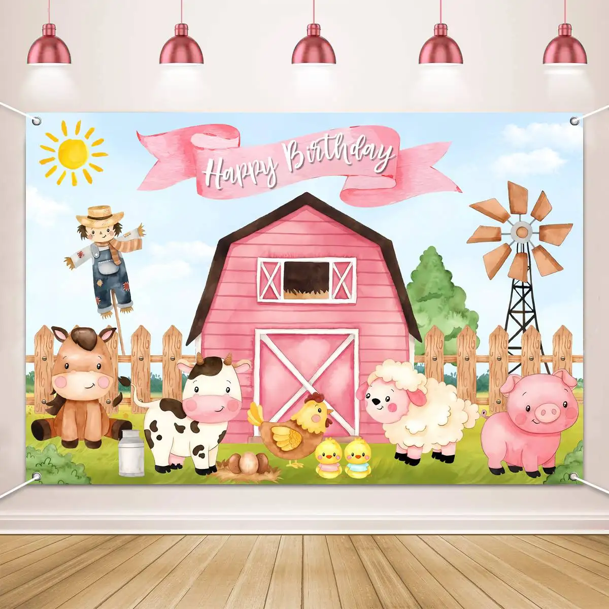 Farm Animal Backdrop Banner Table Runner Birthday Party Decoration Baby Shower Cartoon Farmland Animals Party Background Decor