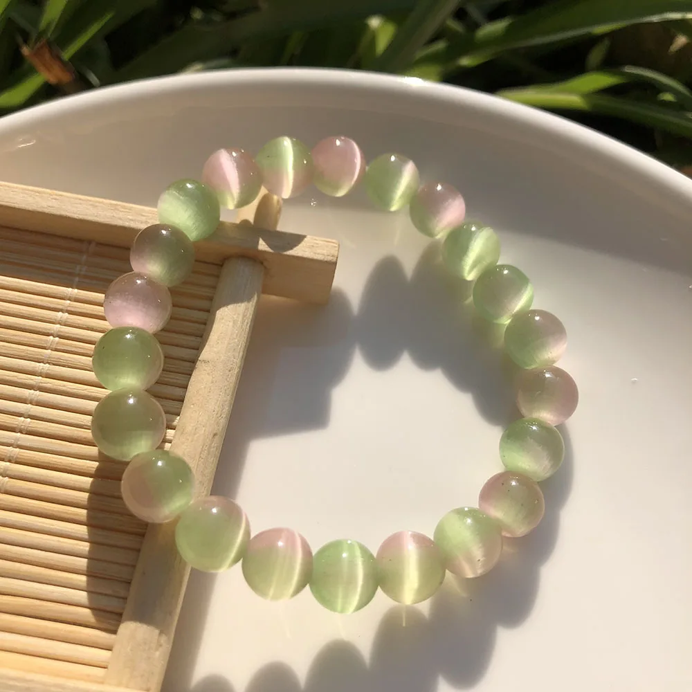 

8mm Color Candy Heart Gradient Cat's Eye Jelly Fresh Sweet Bracelet For Women Fashion Summer Accessories Jewelry Gift Cheap Item
