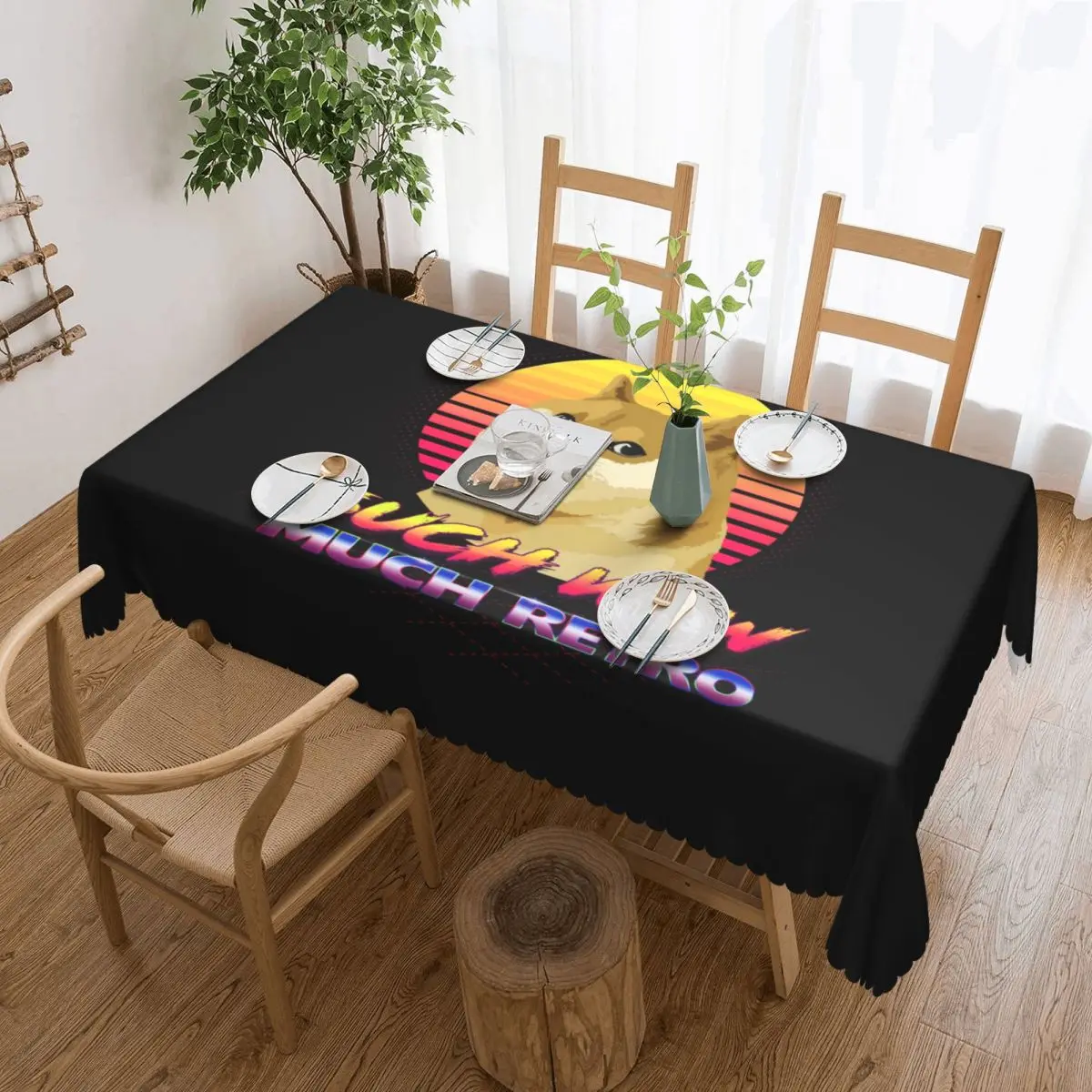 Customized Such Wow Much Retro Cheems Doge Tablecloth Rectangular Waterproof Shiba Inu Table Cloth Cover for Party