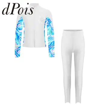 ชุดกีฬาสำหรับเด็กชุดวอร์มเล่นสเก็ตและยิมนาสติกชุดแจ็คเก็ตแขนยาวมีซิปพร้อมเลกกิ้ง