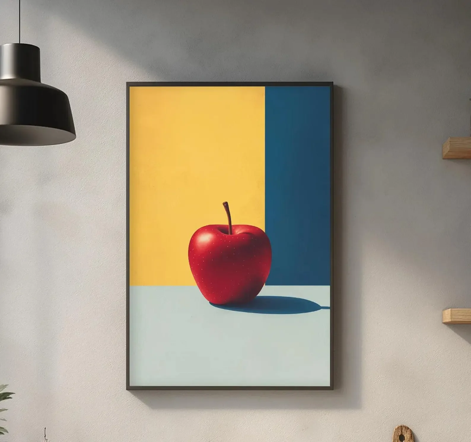 Modern Apple Wall Art Print, Minimalist Pop Art Poster with Color Shadows, Contemporary Kitchen & Dining Room Decor