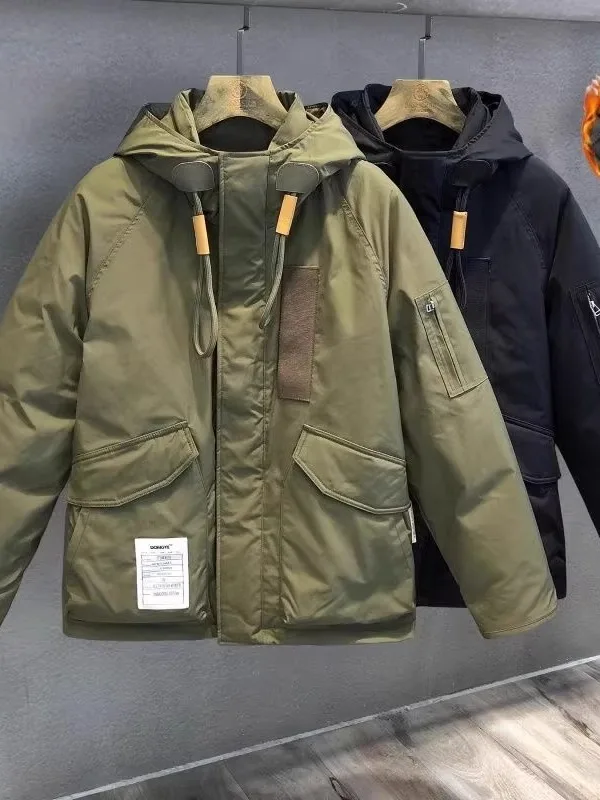 

American Retro Workwear Cotton Jaet Men's Hooded Thiened Warm Multi-ket Loose Trendy Outerwear Faion 2025 New