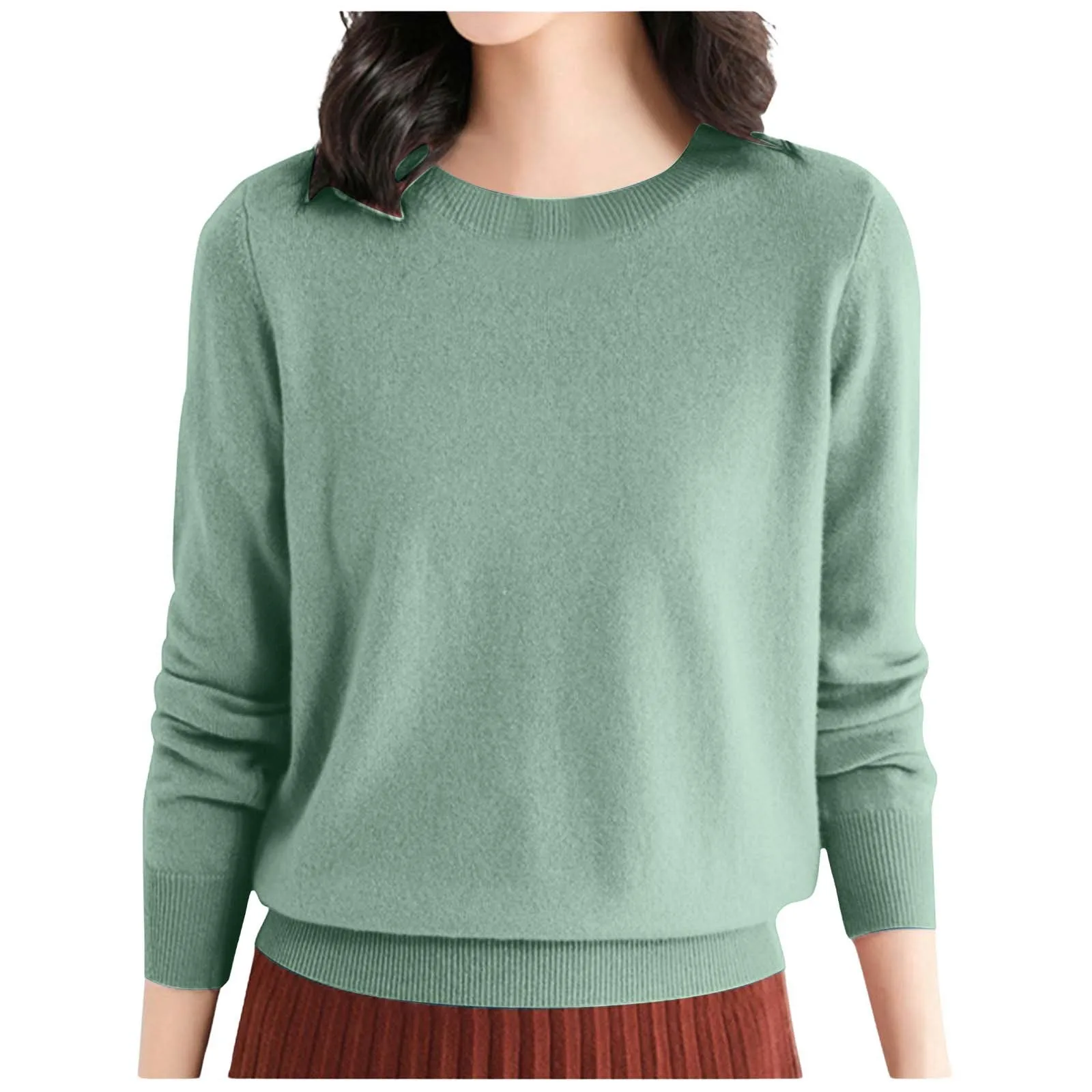 Women\'s Casual Low Neck Round Neck Jumper Ladies Autumn and Winter Soft Solid Colour Knit Sweater Loose Bottoming Sweater