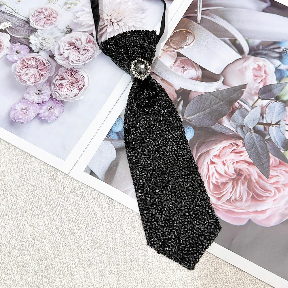 Retro Rhinestone Neck Tie Party Show Host Stage Sparkly Crystal Shirt Collar Tie Unisex Luxulry Jewelry Accessory