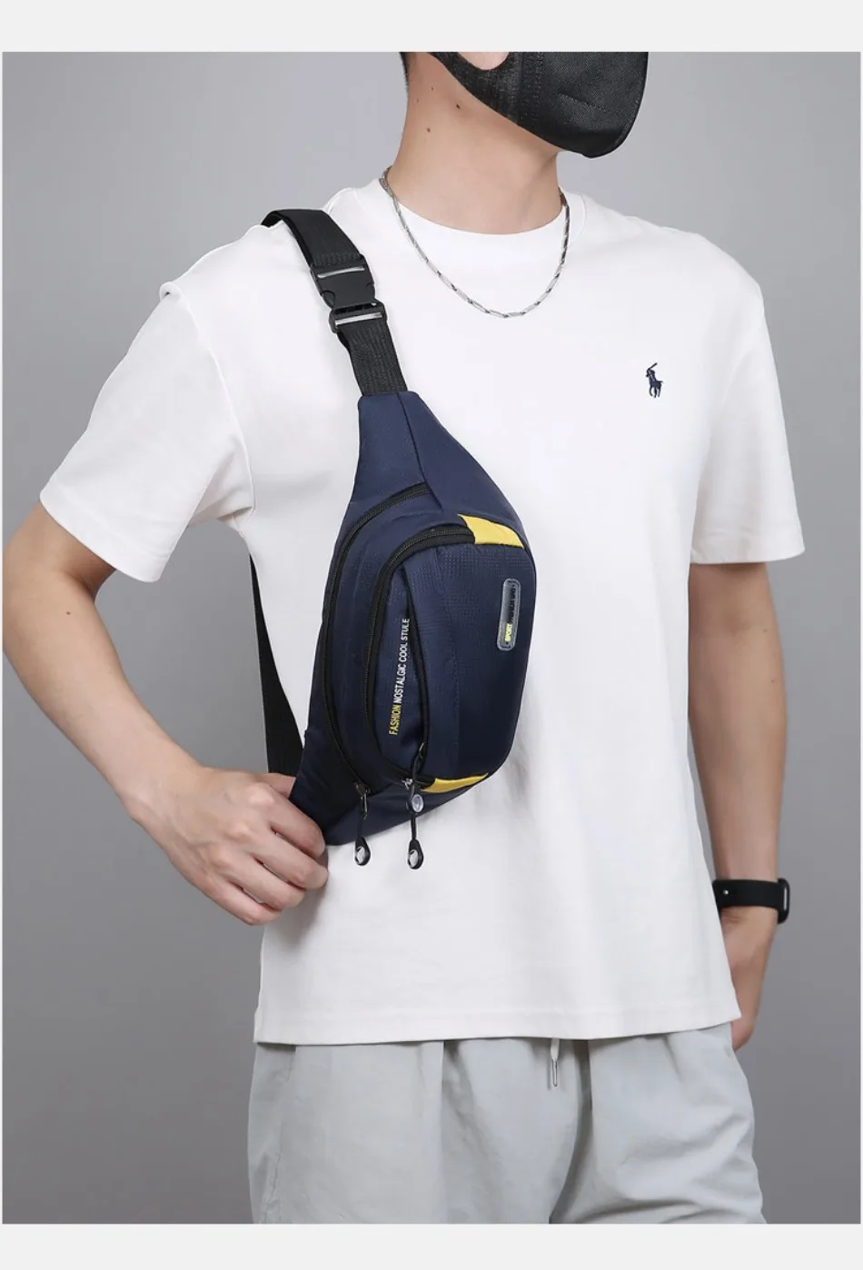 Multifunktionale Outdoor-Sport-Hüfttasche für Herren, große Kapazität, mehrschichtige Umhängetasche, verdickte modische Brusttasche – Detail 9