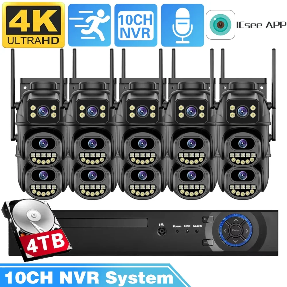 

10CH 8MP 48V POE NVR Security WIFI PTZ Camera System Kit Pedestrian Detection Outdoor Security Camera 4K CCTV Surveillance XMEye