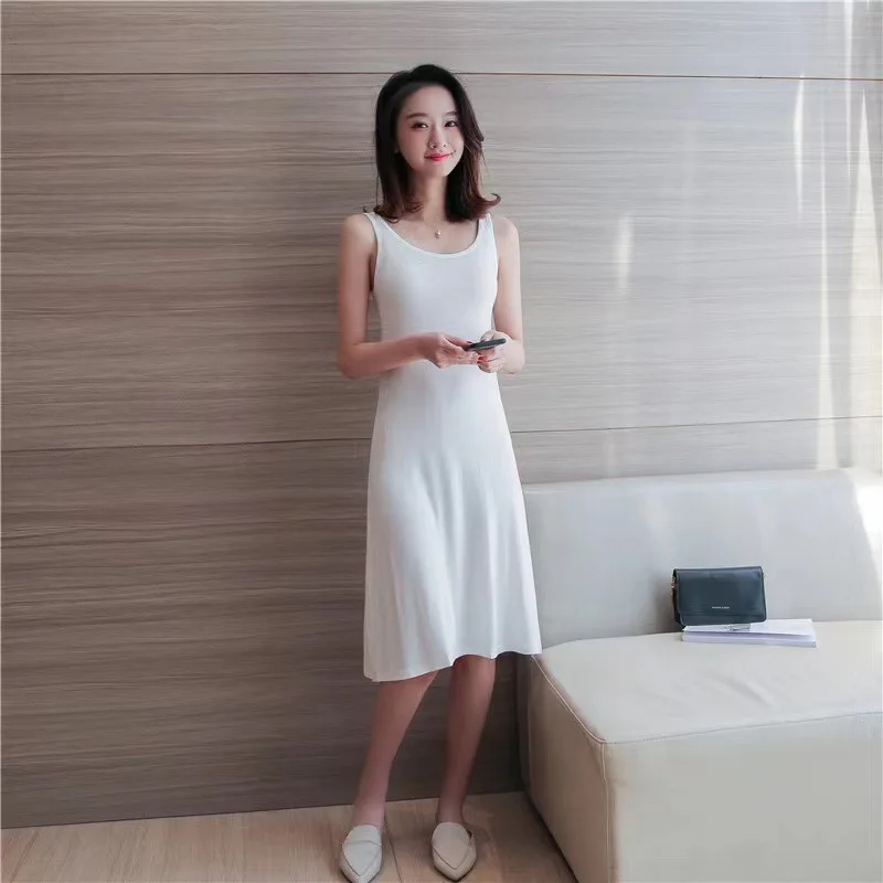 

Camisole Dress Women's Summer Slimming Loose O-Neck Vest Tank Maxi Dresses White Mid-Length A-line Versatile Bottoming Dress