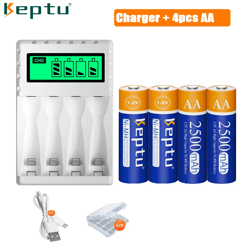 

KEPTU 1.2V AA rechargeable battery 2500mAh NiMh aa with 4-Slot 1.2V AA/AAA Battery Charger