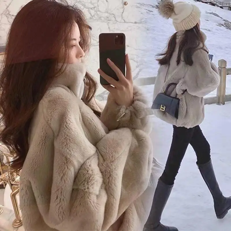 Hot 202 Winter New Women Design Double Sided Velvet Coat Retro Sweet Cute Soft Comfort Thick Velvet Fashion Elegant Fur Coat