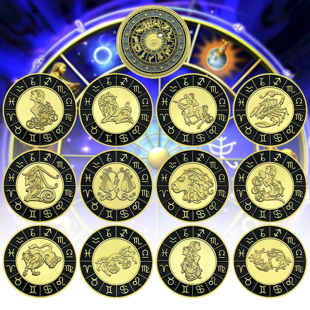 

12pcs/set Twelve Constellation Metal Commemorative Coins Zodiac Medal High Quality Art Crafts - Rare