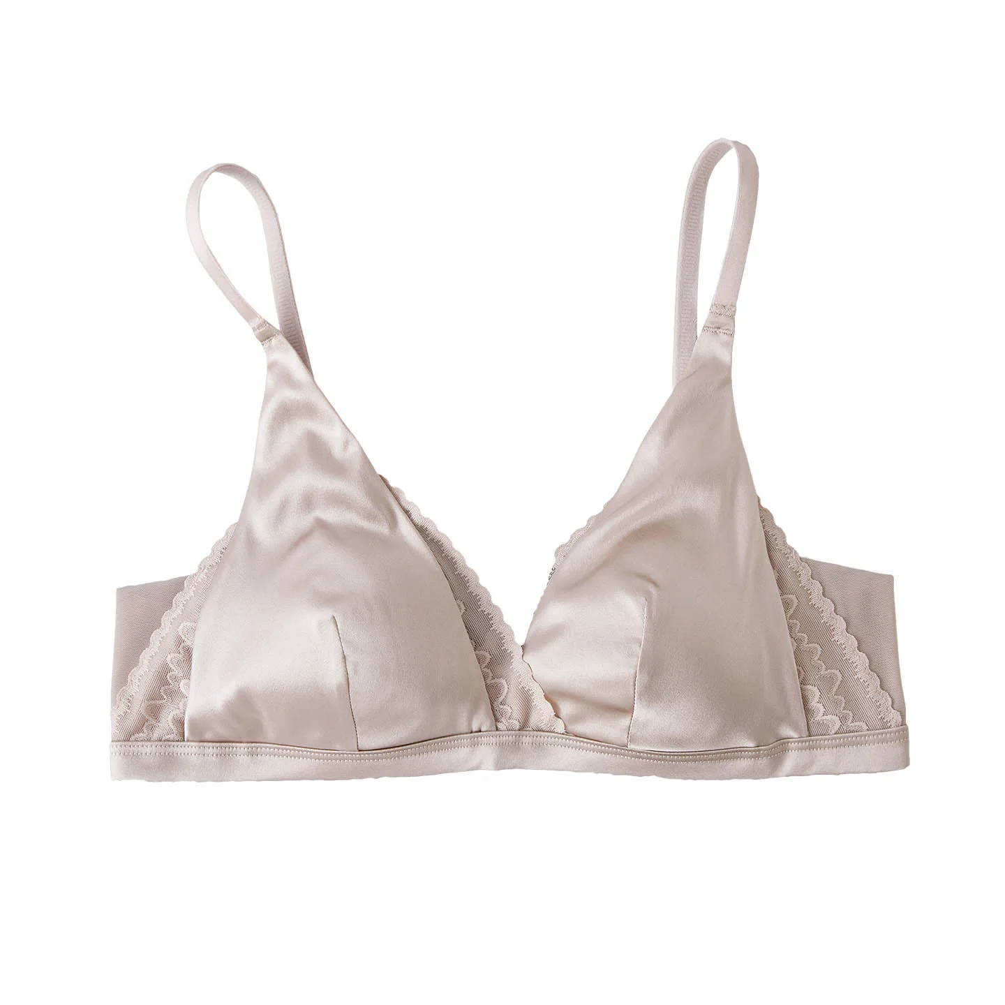 Französische Triangel-BH-Unterwäsche aus Seide, mit mercerisierter Satin-Textur, bequem und atmungsaktiv, glatter BH aus Maulbeerseide ohne Stahlring