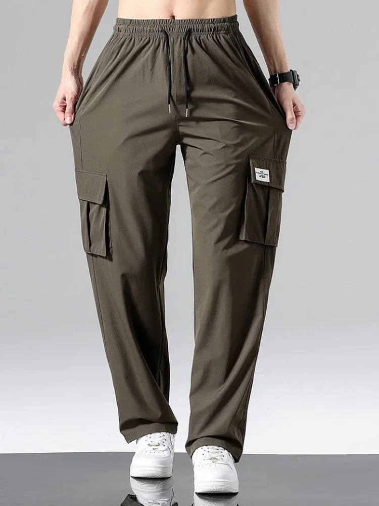 

KUBRO 2024 New Men's Casual Slacks Korean Fashion Trend with Pants Summer Thin Drop Feeling Wide-legged Cargo Pants Men