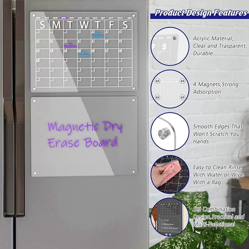 2 Stuks Acryl Magnetische Droog Wissen Board Planner Board Voor Koelkast (16inx12in)