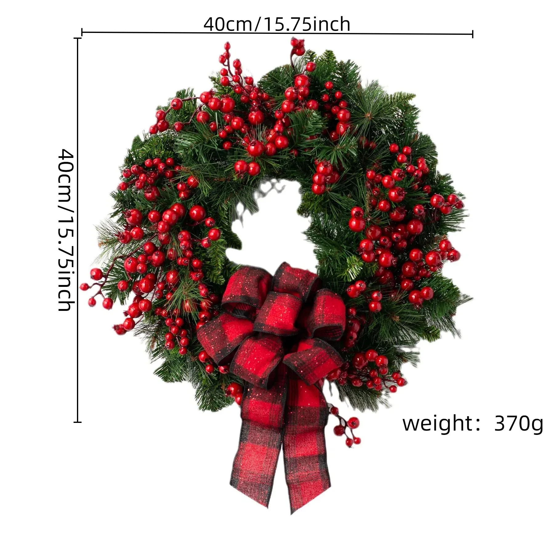 1 Stück 15,75 Zoll weihnachtlicher roter Obstkranz, geeignet für die Türbehangdekoration, Heimdekoration, Simulationsblumenkranz – Detail 4