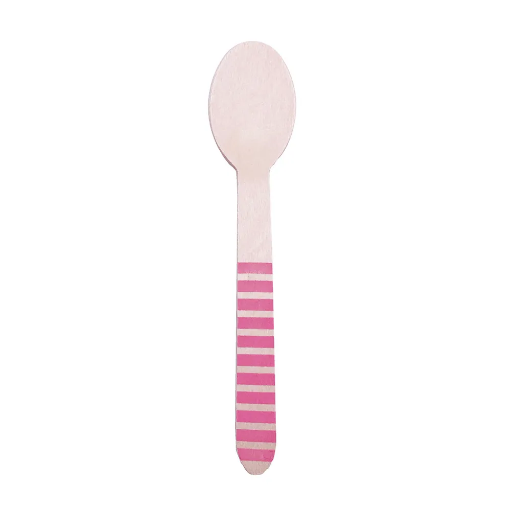 1Set Disposable Cutter Fork Spoon Eco Wooden Flatware Kit Pink Birthday Party Picnic Disposable Wooden Tableware
