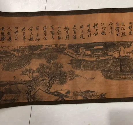 Collection of ancient paintings, calligraphy scroll scroll with river map scroll Antique villa scroll home decoration Chinese Mi