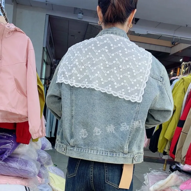 Spring ， Autumn New Short Jacket Denim Jacket Lace Shawl Top Simple Commuter Fashion Women's High quality high appearance level