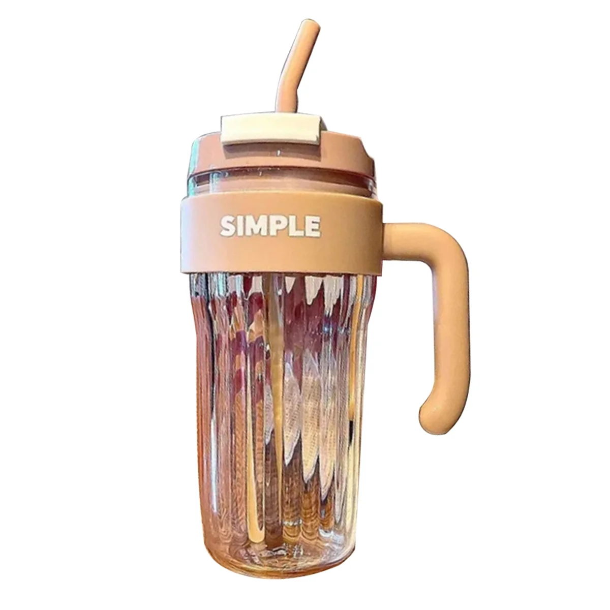 

Simple Large Capacity Handy Plastic Cup Girl Office Mug Handle Straw Water Cup Couple Drinking Cup Coffee