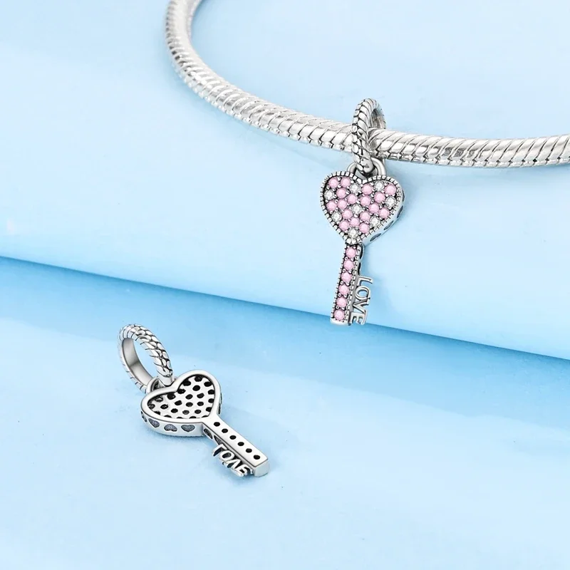 

Оригинальные подвески из серебра 925 пробы, бесконечная любовь, розовые бусины-ключи, подходят для подвесок Plata 925, браслеты для женщин, изготовление ювелирных изделий своими руками, изысканные подарки