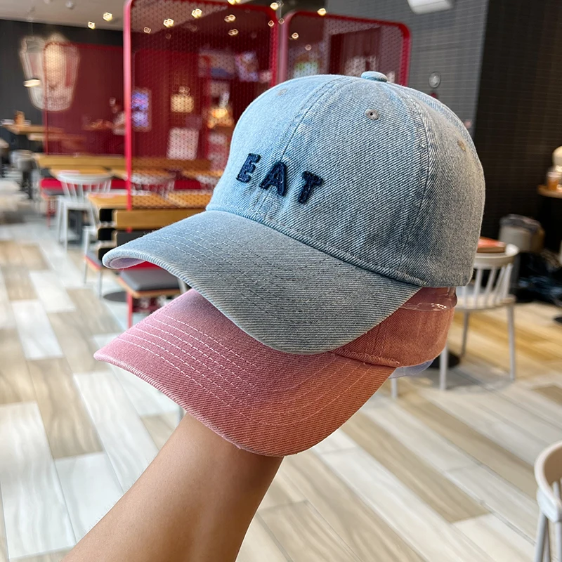 

Peaked Cap Loose Head Circumference Deep Top Baseball Cap Retro Blue Denim Curved Brim Soft Top Hat for Men and Women