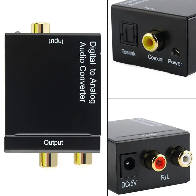 Digital Optical Toslink SPDIF Coax to Analog RCA Audio Converter Adapter with Fiber Cable ST