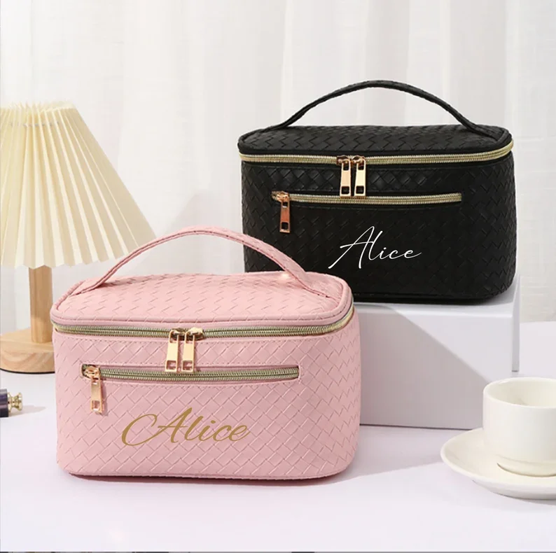 Bolsa de maquillaje personalizada para dama de honor, bolsa de maquillaje de viaje, bolsa de cosméticos personalizada con monograma, bolsa nupcial