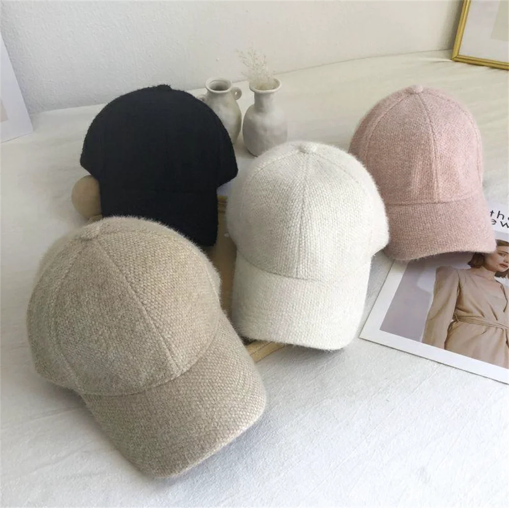 Autumn Simple Metal M Solid Color Rabbit Hair Baseball Cap Women's Winter Outdoor Warm Thickened Fashion Plush Sunshade Hat 2023