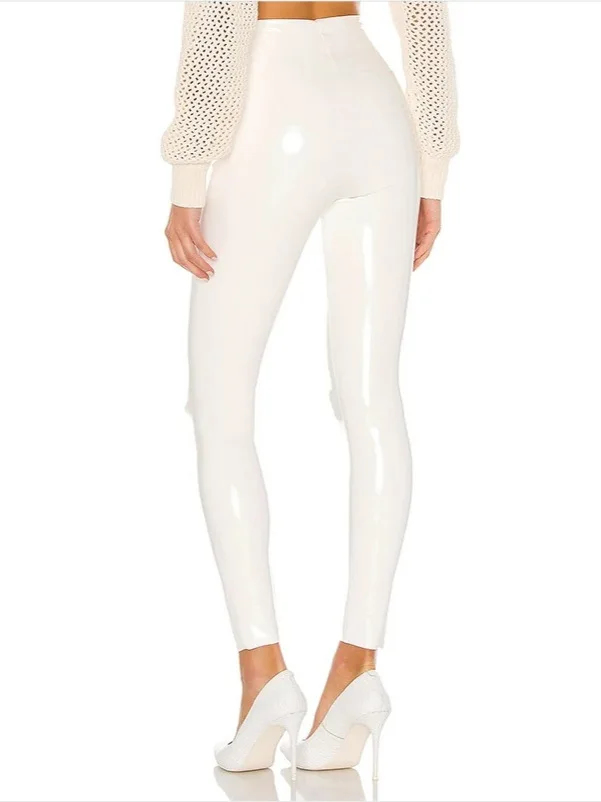 

Сексуальные белые брюки из искусственной кожи с высокой талией, укороченные облегающие брюки-скинни, узкие брюки из искусственной кожи для женщин