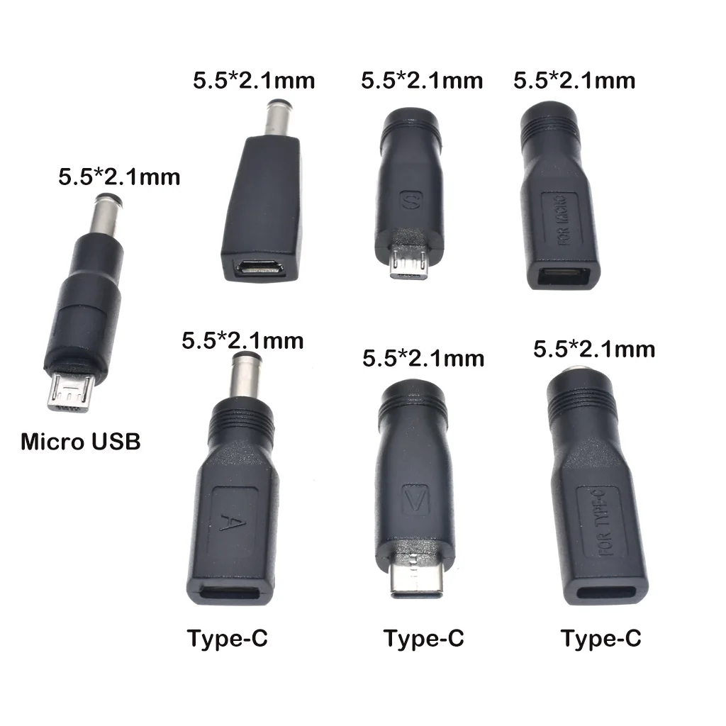 1szt Typ C / Tablet Micro USB 2.0 do DC 5.5x2.1 mm Adapter gniazda zasilania Wtyczka USB C do DC 5.5*2.1 mm Adapter złącza zasilania 5V