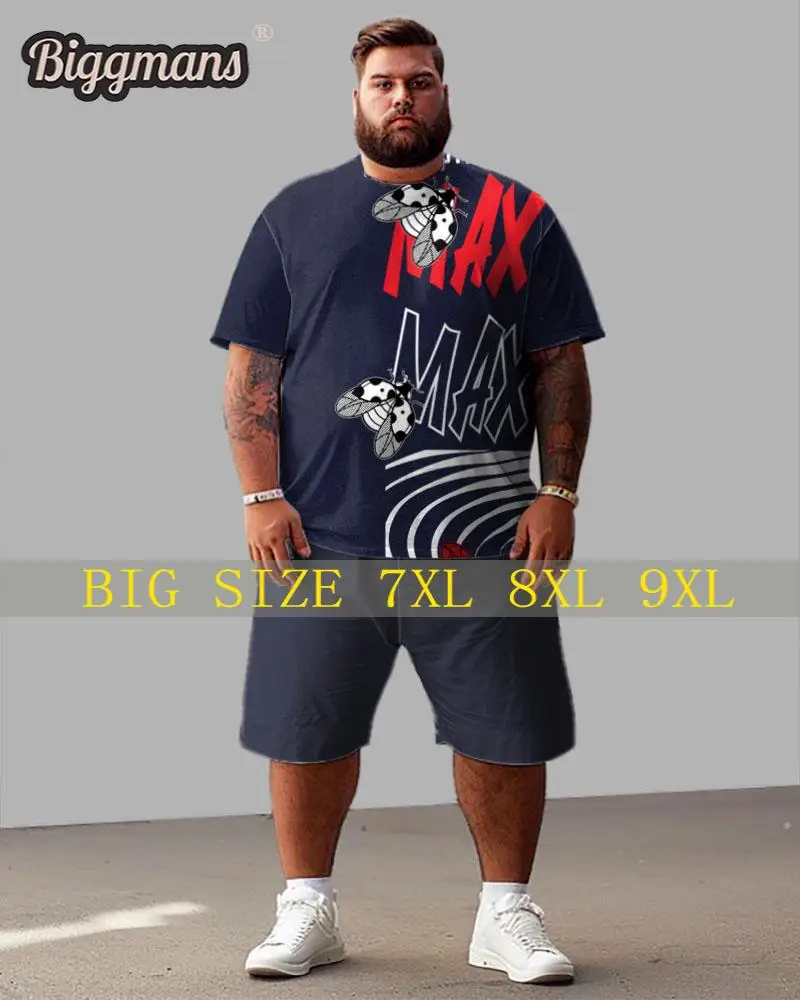 Biggmans T-Shirt Plus Size Set L-9Xl for Summer Clothing Oversize Suit Men's Large Block Street Short Shirt Shorts 7XL 8XL 9XL