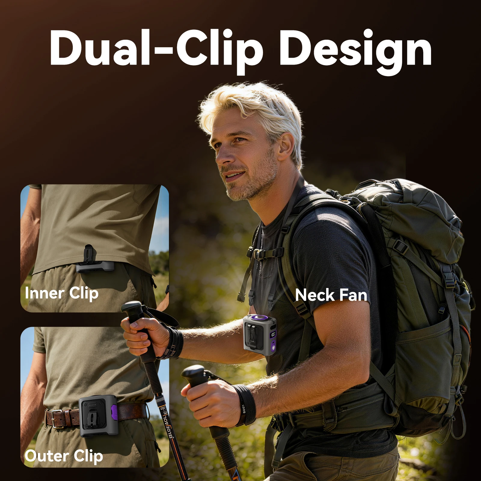MUXNW Ventilador Waistban Rechargeable Clip-On Waist Fan with Ice Cooling Plate, 8000mAh Portable Hands-free Belt Fan for Campin image 5