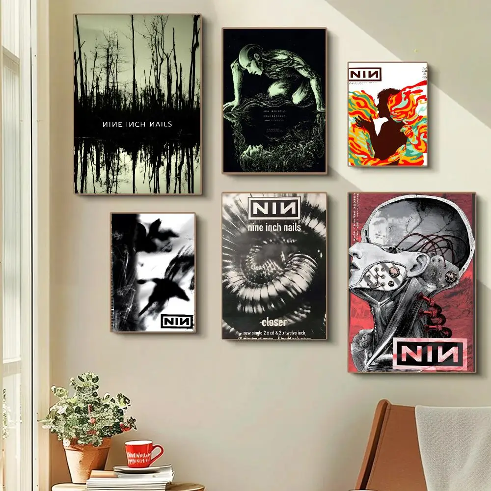 Nine Inch Nails Band Industrial Rock Poster Self-adhesive Advanced Aesthetic Printing Paper Wall Art for Living Room Home Decor