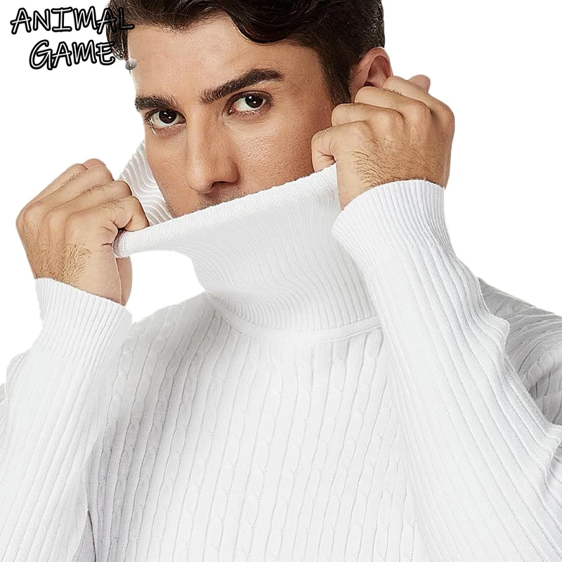 

Animal Game Autumn Mens Knitted Turtleneck Sweater Slim Fit Long Sleeve Outdoor Pullover for Men Solid Trend Men Streetwear