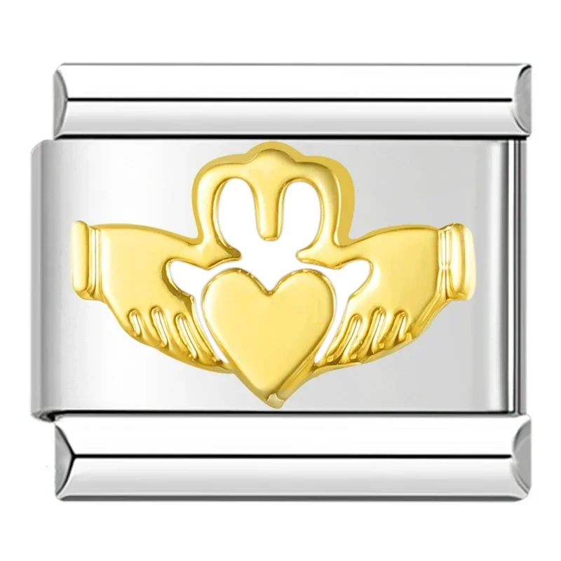 Hapiship Family Women Fashions Gold Color Boy Girls Mummy Charm Links Fit 9mm Bracelet Stainless Steel Making DIY Jewelry NEW091