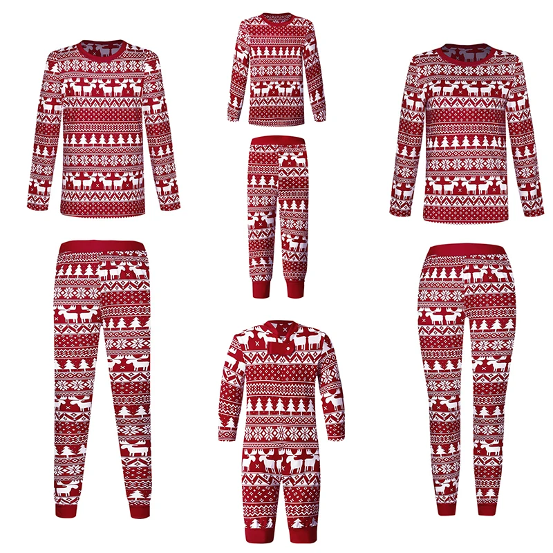 2026 Family Matching Outfits Christmas Pajamas Sets Classic Elk Red Print Adult Dad Mother Daughter Sleepwear Baby Boys Girls view 5
