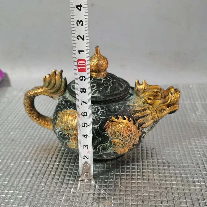 Ming Dynasty Xuan De Era Bronze Gilt Dragon Teapot, Antique Collectible Item