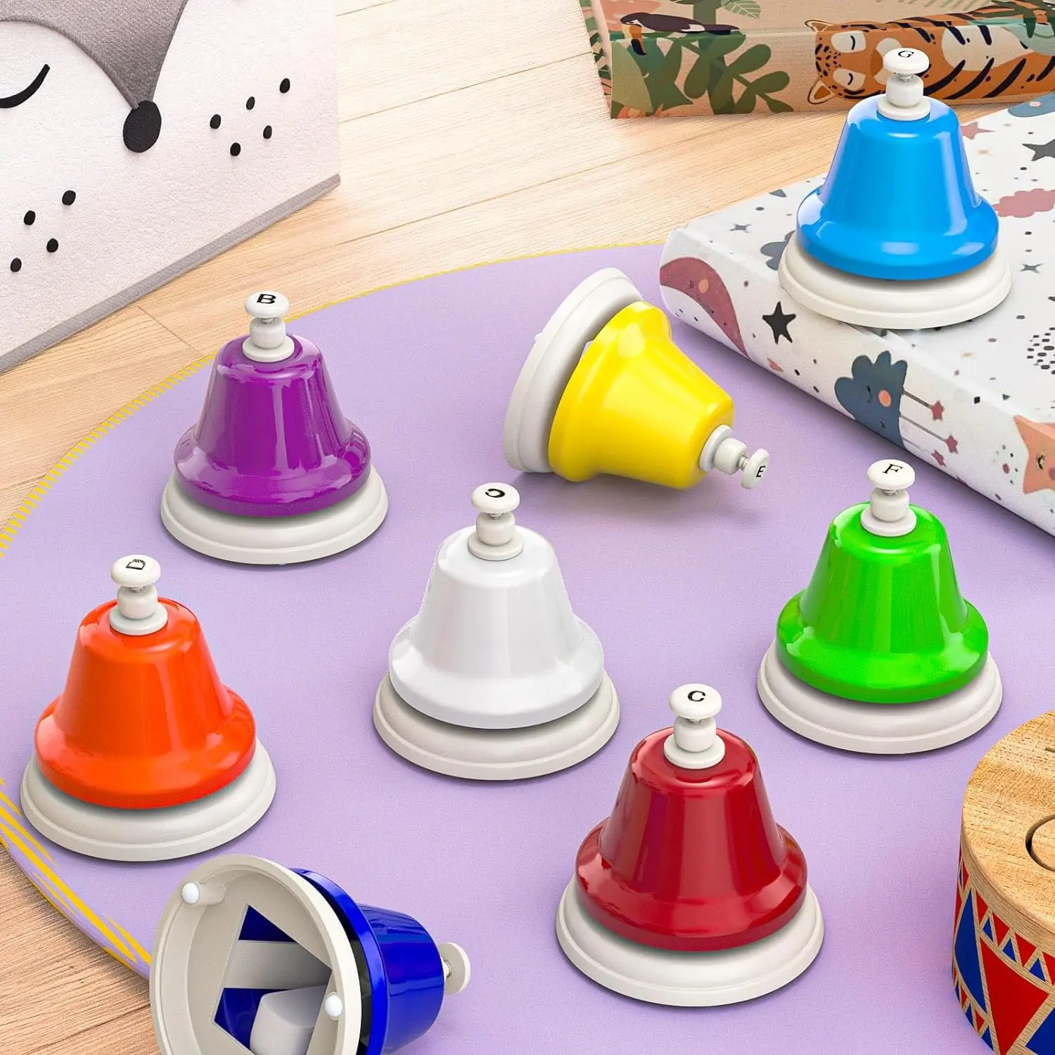 Desk Bells 8 Notes Diatonic Metal Hand Bells Percussion Bells Musical Bells for Classroom Party Baby Sound Sense Melody Clock